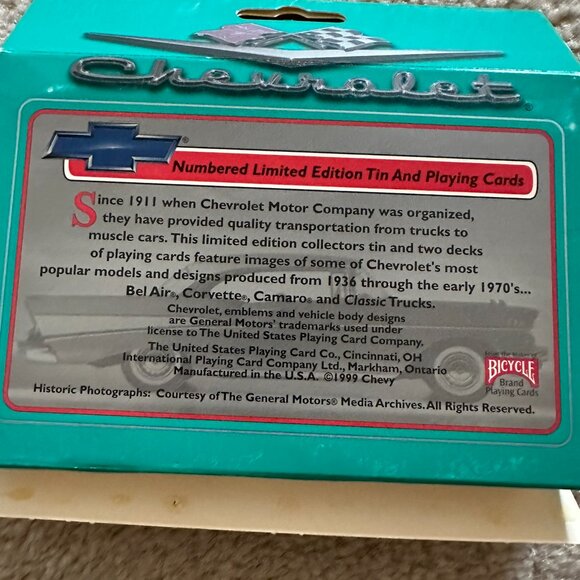 Chevrolet Numbered Limited Edition Tin Two Decks of Cards - Picture 2 of 3